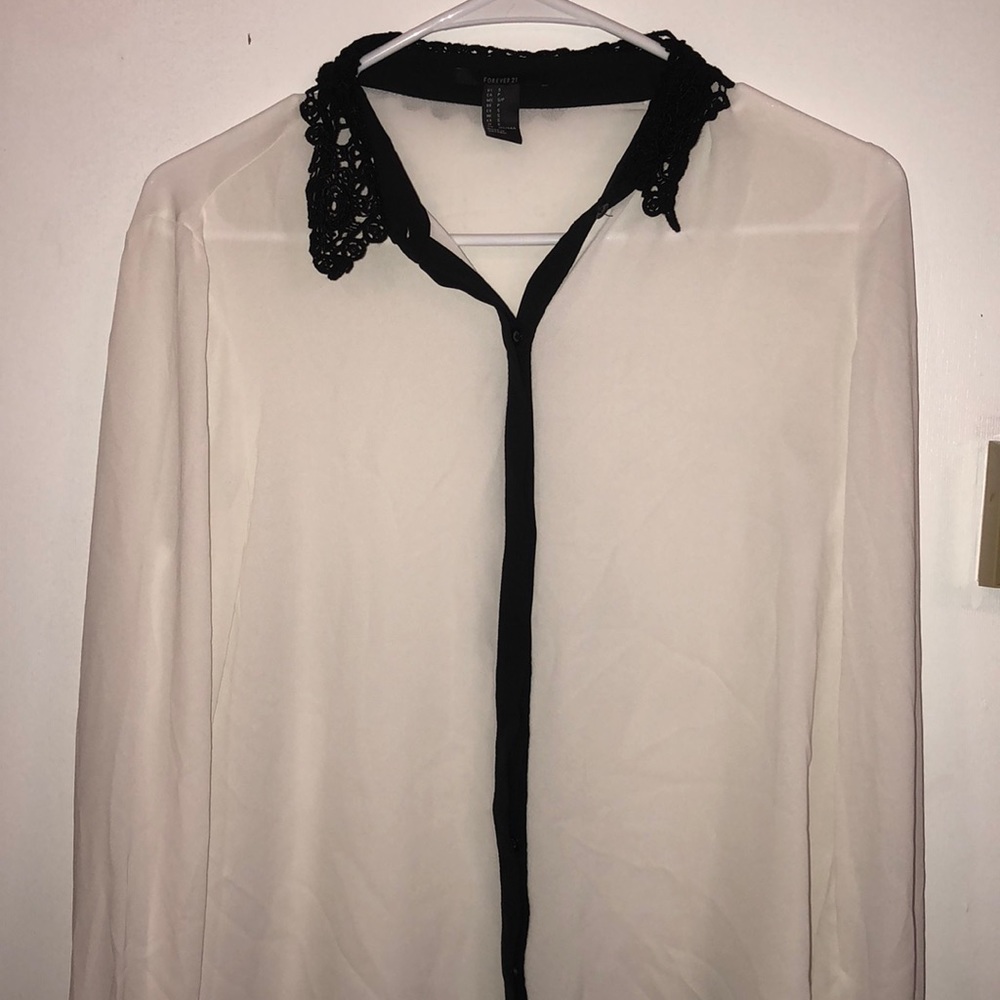 Forever 21 Cream and Black Button Down Blouse